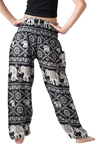 B BANGKOK PANTS Boho Harem Pants Women - color: Black Elephant, size: 20-24 Plus