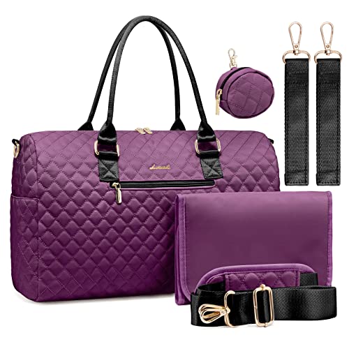 LOVEVOOK Diaper Bag Tote with Pacifier Case and Changing Pad, Large Capacity Mommy Bag for Hospital and Weekender Travel, Functional Baby Bag Newborn Baby Essential, Purple - color: Purple