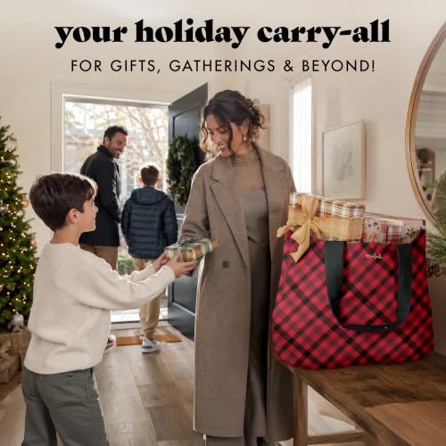Fit & Fresh All The Things XL Beach Bag for Women, Oversized Travel Tote - color: Red Checkered