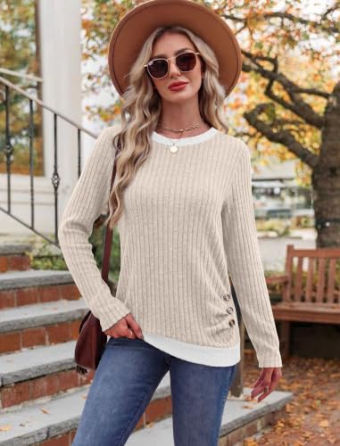 Sampeel Long Sleeve Shirts for Women Lightweight Sweaters Fall Tops - color: Apricot, size: Small