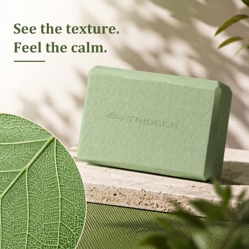 Yoga Blocks 2 Pack with Supportive Non-Slip Foam for Yoga Pilate Stretching - color: Mint Green-Leaf Pattern