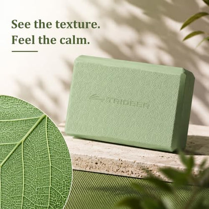Yoga Blocks 2 Pack with Supportive Non-Slip Foam for Yoga Pilate Stretching - color: Mint Green-Leaf Pattern