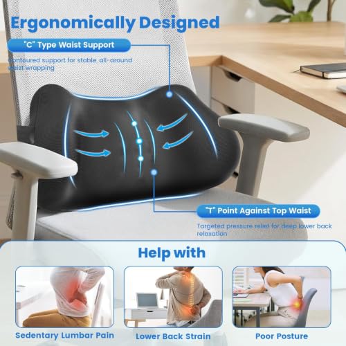 Lumbar Support Pillow, Memory Foam Back Cushion for Office Chair Car, Black - color: Black