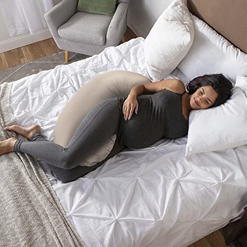 Boppy Cuddle Pregnancy Pillow, Organic Cotton Cover, Side Sleeper Support - color: Organic Biscuit