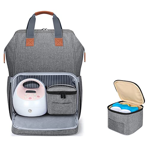 LUXJA UXJA Multi-Compartment Breast Pump Backpack Bag, Gray - color: Gray (Pump Bag With Cooler Bag)