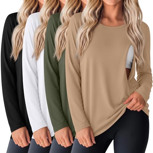 Oakgarden 4 Pack Women Cotton Nursing Tops for Breastfeeding - color: Khaki, Army Green, White, Black, size: X-Large