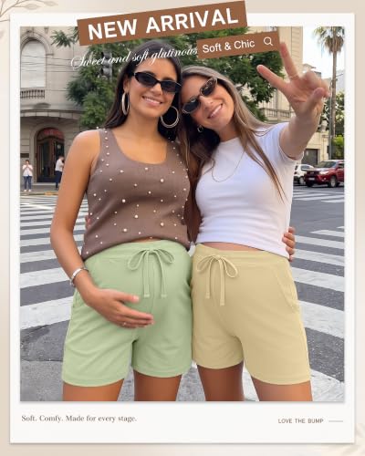 Ficerd 4 Pack Women's Maternity Athletic Shorts - color: Blue, Light Pink, Green, Pale Yellow, size: Medium