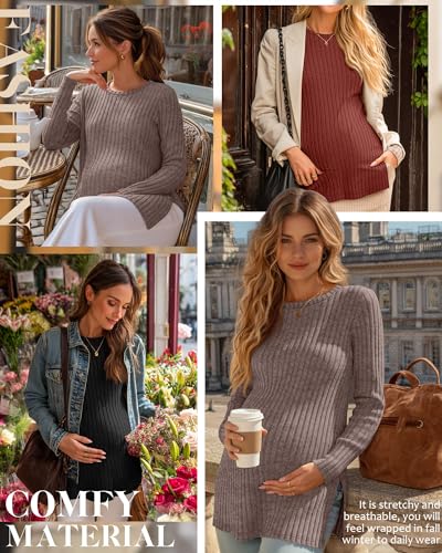 3 Pack Maternity Shirts Pregnancy Sweaters Tunic Tops - color: Brick Red, Coffee, Black, size: X-Large