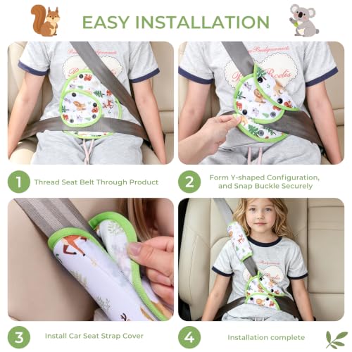 COOLBEBE Kids Seat Straps Cover Pad, Forest Animals - color: White Zoo