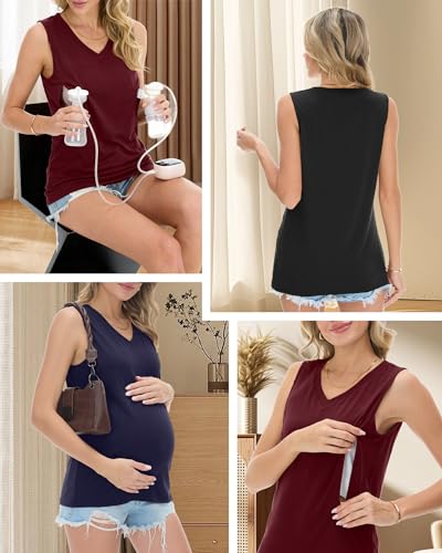 Ficerd 3 Pack Women's Nursing Tank Tops - color: Black, Navy Blue, Wine Red, size: X-Large