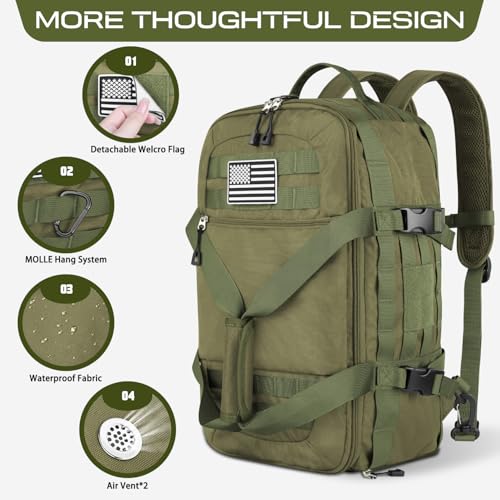 Gym Bags for Men Women, Military Duffle Bag with Shoe Compartment - color: Green, size: Medium