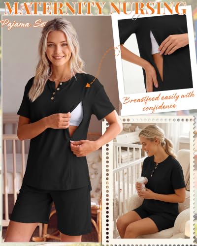 Maternity Nursing Pajama Set - color: Black, size: Large