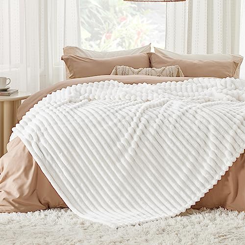 Bedsure Soft Cozy King Size Fleece Blankets for Bed Off White 108"x90" - color: Off White, size: King