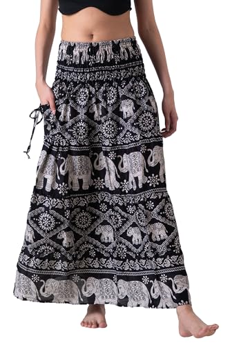 Long Skirts Tiered Maxi Boho Skirt - color: Black Elephant, size: Large-X-Large