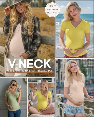 3 Pack Women's Maternity Shirts - color: Yellow, Apricot, Light Green, size: X-Large