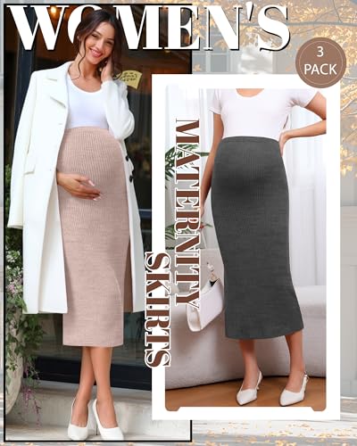 Neer 3 Pack Women's Ribbed Knit Maternity Skirts - color: Light Pink, Light Purple, Dark Gray, size: Large