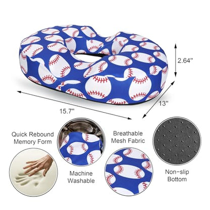 Donut Pillow for Hemorrhoids Seat Cushion for Tailbone Pain Relief - color: Blue Baseball