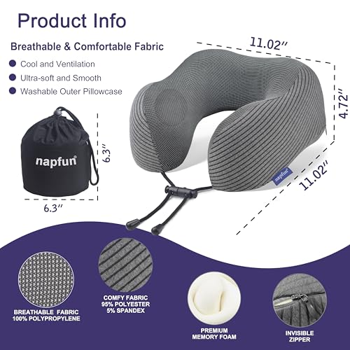 napfun Neck Pillow for Travel, Memory Foam Airplane Pillow, Dark Gray - color: Dark Gray