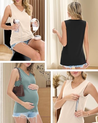 Ficerd 3 Pack Women's Nursing Tank Tops - color: Black, Dusty Green, Apricot, size: Small