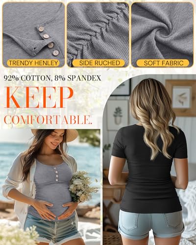 4 Pack Maternity Shirts for Women - color: Black, Light Gray, White, Haze Blue, size: Small
