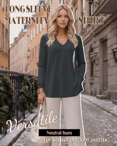 3 Pack Women's Nursing Breastfeeding Long Sleeve Shirts - color: Dark Gray, Light Camel, Dark Brown, size: Medium