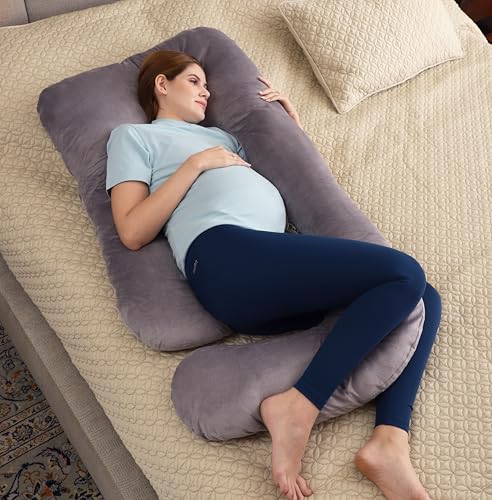 RELY+ Gynaecologist ENDORSED U Shaped Full Body Maternity Pillow for Sleeping - Unbreakable Zipper & Removable Cover - Support for Legs, Belly, Back & Side Sleeping, Grey