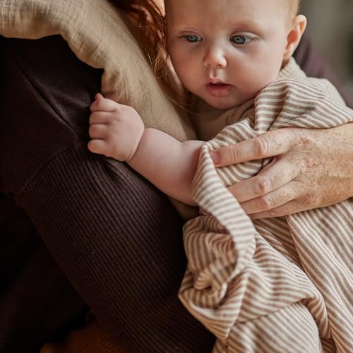 Swaddle Blanket, 100% Organic Cotton Muslin, 47"x47" Newborn - color: Natural Stripe