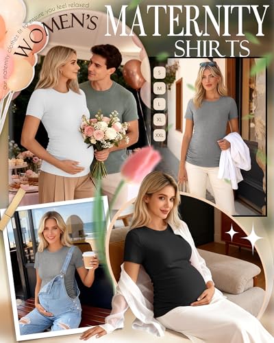 Ficerd 3 Pack Women's Short Sleeve Maternity Shirts - color: Light Gray, White, Black, size: XX-Large