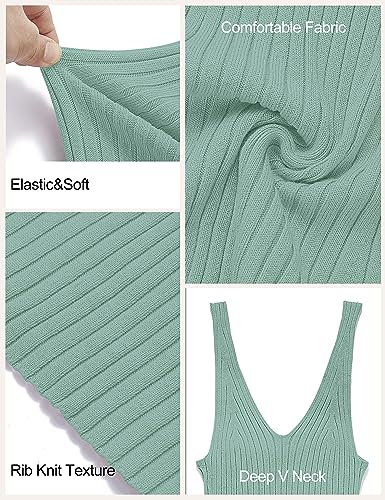MEROKEETY Womens Summer Bodycon Deep V Neck Sleeveless Knit Midi Dress 2026 - color: Sage, size: Medium