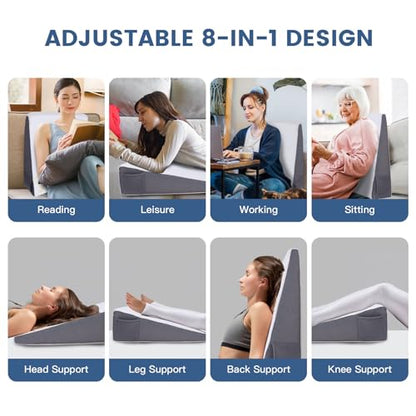 Bed Wedge Pillow for Sleeping, and Resting, Gel Memory Foam Pillow for Back, Knee Pain Relief After Surgery, 7.5 Inch Triangle Elevation Cushion for Acid Reflux,Gerd,Anti Snoring