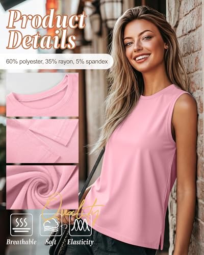 2 Pack Women's Sleeveless Tank Tops - color: White, Pink, size: Medium