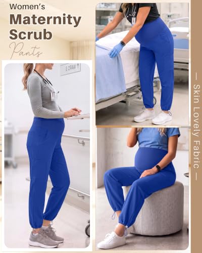Locoowai 3 Pack Women's Maternity Jogger Scrub Pants with Pocket - color: Sapphire Blue, Sapphire Blue, Sapphire Blue, size: Medium