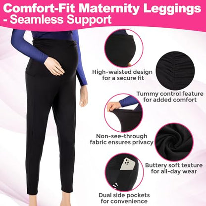 Maternity Leggings with Pockets, Over the Belly Pregnancy Yoga Pants - color: Gray, size: Small