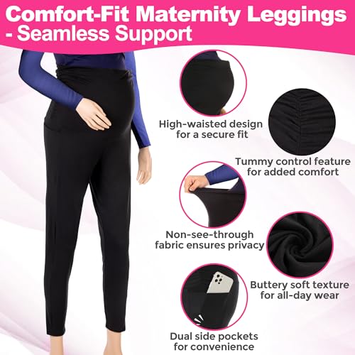 Maternity Leggings with Pockets, Over the Belly Pregnancy Yoga Pants - color: Gray, size: Small