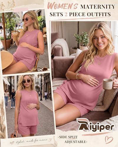Riyiper Women's Maternity 2 Piece Casual Outfits Sets - color: Pink, size: Large