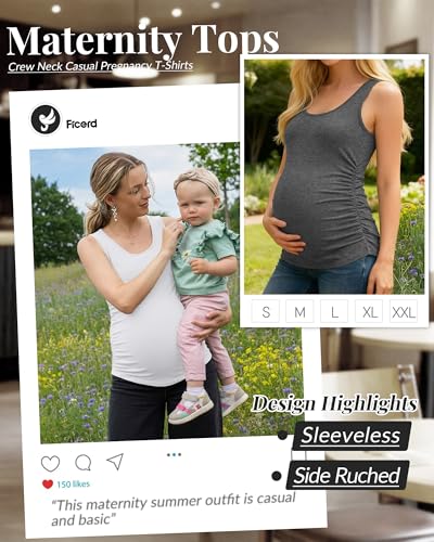 Ficerd 4 Pcs Womens Maternity Sleeveless Tank Tops - color: Black, White, Light Heather Gray, Dark Heather Gray, size: Medium