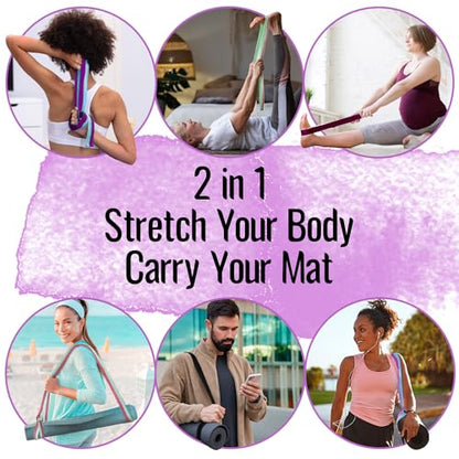 TECEUM 2 IN 1 Yoga & Mat Strap for Stretching – Cotton – 6/8/10 ft - color: Black, size: 8 ft