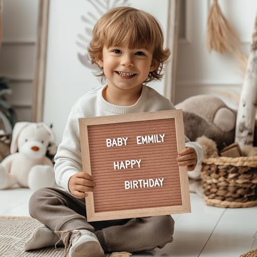 Felt Letter Board, 10 x 10 inch Wooden Frame, Brown - color: Brown