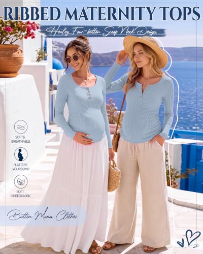 Women's Maternity Long Sleeve Shirt Pregnancy Top - color: Gray Blue, size: Large