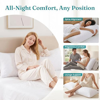 Oubonun Full Body Pillow for Side Sleeper, Adjustable Firm Long Bed Pillow - color: White-white Side