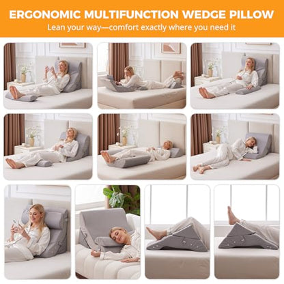 Ruqmuis Wedge Pillow Set for After Surgery, Bed Wedge Pillow, Plush Grey - color: Plush Grey, size: 3pcs