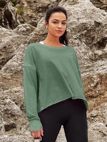 Panadila Womens Open Back Workout Tops Long Sleeve Shirts - color: Army Green, size: Small