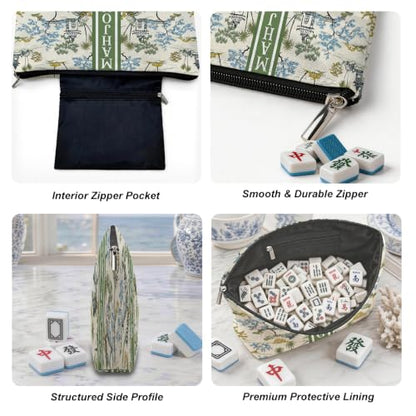 Green Chinoiserie Garden Mahjong Tile Bag Makeup Bag (Case Only) - color: Multicolor 1839