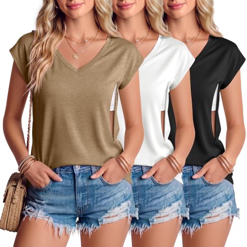 3 Pack Womens Nursing Tops V Neck - color: Light Brown, White, Black, size: X-Large