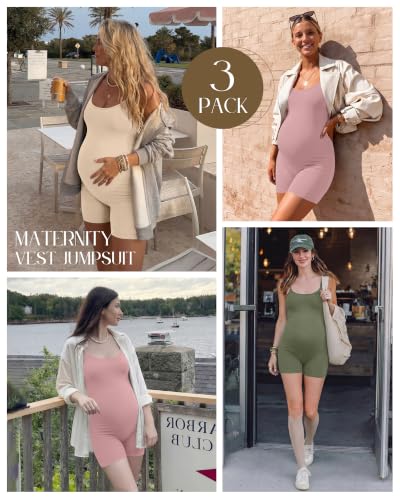 3 Pack Women's Maternity Jumpsuit Shorts - color: Apricot, Dusty Pink, Army Green, size: Small