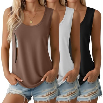 Ficerd 3 Pack Women's Nursing Tank Tops - color: Black, White, Coffee, size: XX-Large