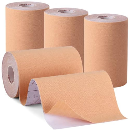 4 Rolls Kinesiology Tape, 4" x 5.5yd Extra Wide for Muscle Support - color: Beige - 4rolls