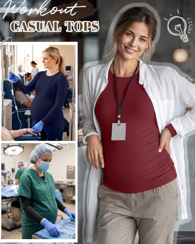 Neer 3 Pack Maternity Under Scrub T Shirt Long Sleeve Undershirt - color: Black, Navy Blue, Wine Red, size: Large