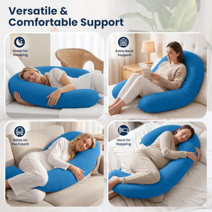TranquilRelax C Shaped Body Pillow, Light Blue, 47"*10" - color: Light Blue, size: 47*10 in