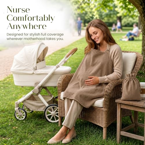 Premium Muslin Nursing Cover for Breastfeeding Privacy & Comfort - color: Beige